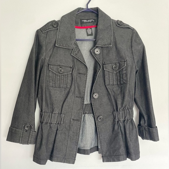 Larry Levine Stretch Dark Gray Denim Peplum Waist Band Jacket - Picture 2 of 6